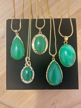 Gold-Plated Natural Jade Pendant Necklace